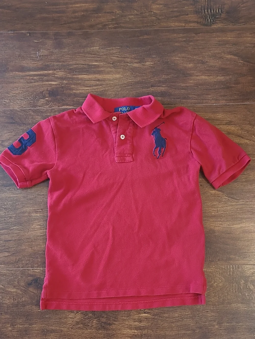 Ralph Lauren Red Boys' Polo with Navy Pony 100% Cotton Size 8
